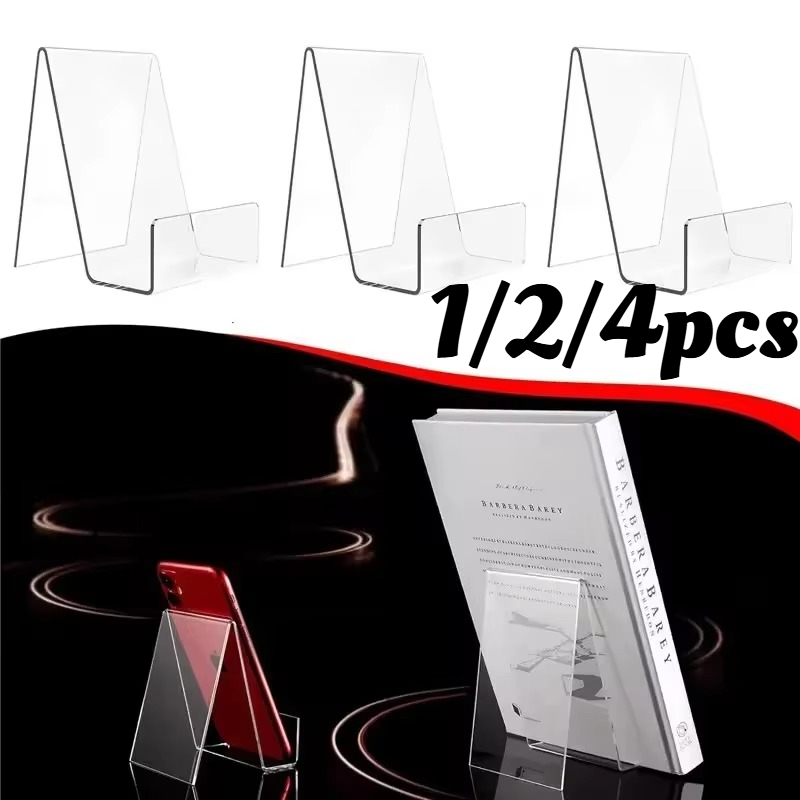 Clear Acrylic Book Stand Holder - 1/2/4 unidades – Suporte transparente de